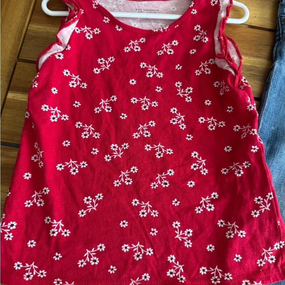Girls Red Floral Tank Top and Blue Jeans Set